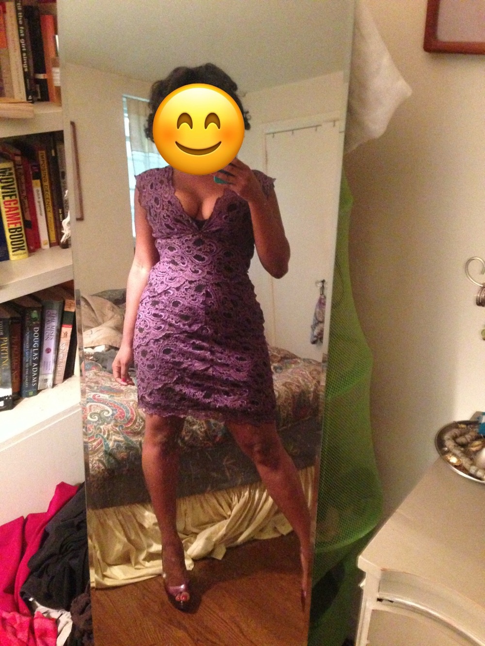 Nicole Miller Purple Lace V-Neck Mini Dress